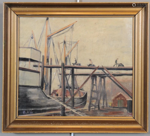 Att. Henry Curtis AHL Oil Painting Marine Docks