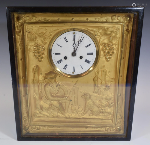 Wood Case Wall Clock with Stamped Brass Frame