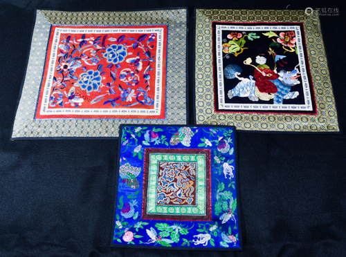 (3) Chinese Forbidden Stitch Embroideries, Qing