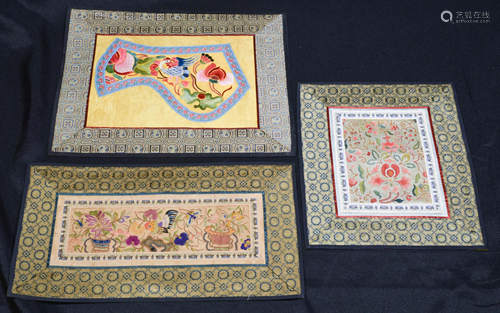 (3) Chinese Forbidden Stitch Embroideries, Qing