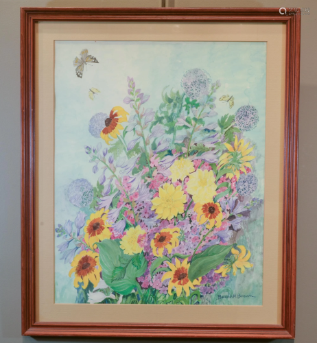 Beulah Brown Watercolor Painting Flowers Butterfly