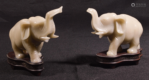 (2) Nephrite Jade Elephants