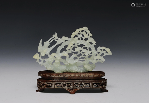 White Jade Carving of Birds & Pine Tree, 20th C#