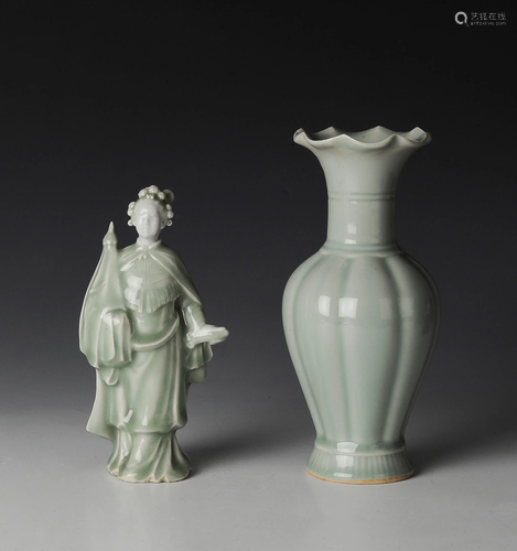 Chinese Celadon Vase & Figurine