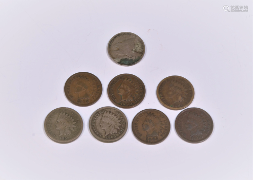 1858 Flying Eagle Penny & 105 Indian Head Pennies