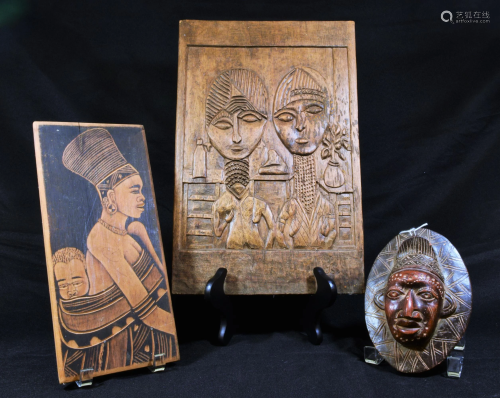 (3) Decorative African Art Carvings & Mask