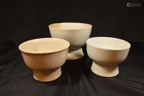 (3) Glazed Footed Korean Bowls, 16th - 17th Cent