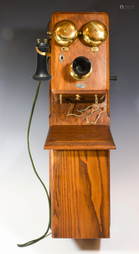 Antique Manhattan Electric Co. Oak Wall Phone