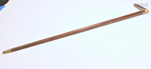 19th Century Wood Cane with Sterling Silver Collar