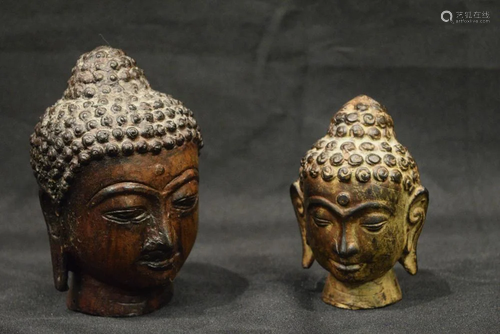 (2) Bronze Southeast Asian Serene Buddha Heads