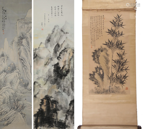 (3) Chinese Paintings of Bamboo & Landscapes