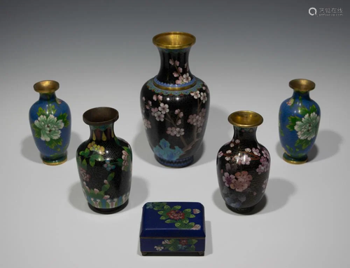 (5) Chinese Cloisonne Vases and (1) Box