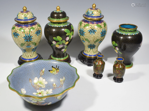 (7) Chinese Cloisonne Urns & Vases, Bowl