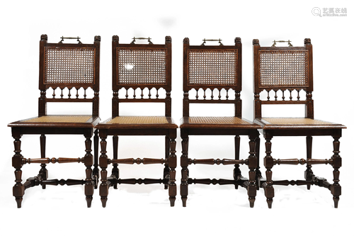 (4) Oak Chairs with Carved Lion Heads - Cane Seats