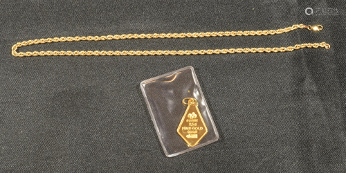 (2) 24K Gold Pendant 2.5 Gram Suisse, 10K Chain