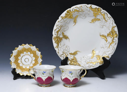 (4) Meissen Bowl, Cups and Saucer