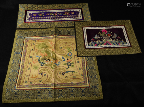 (3) Chinese Forbidden Stitch Embroideries, Qing