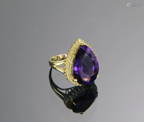 14K Gold, Amethyst & Diamond Ring