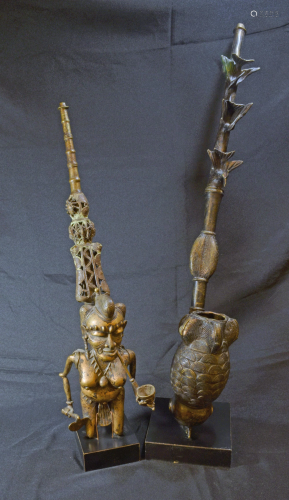 (2) African Benin Bronze Pipes