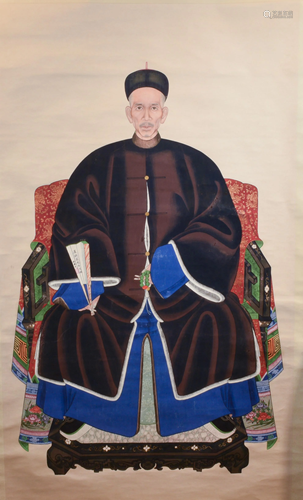 Chinese Ancestor Portrait on Scroll Painting