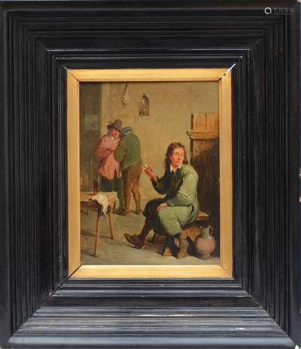 Anonymous (after Teniers): painting (o/p) 'smokers' (23x30cm)