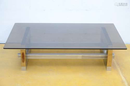 Coffee table in bronze and chrome, 1980s (85x130x31cm)
