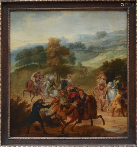 Anonymous (17th - 18th century): painting (h/p) 'cavalry scene' (*) (61x66cm)
