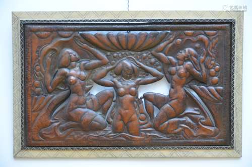 Art deco panel in copper repoussé 'African dancers' (85x53cm)