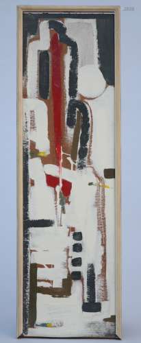 Etienne Hublau: painting (o/c) 'composition', 1955 (24x81cm)