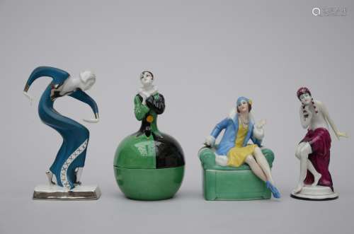 Lot: 4 Art Deco figurines in porcelain (*) (18cm)