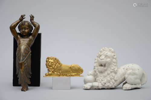 Lot: 3 decorative objects '2 lions and a putto'
