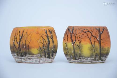 Daum & Nancy: two small vases in pâte de verre 'winter' (4cm)