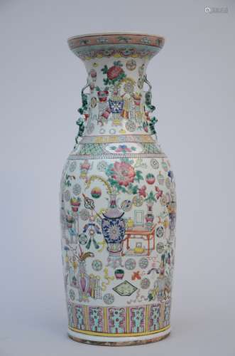 A vase in Chinese famille rose porcelain 'antiquities' (61cm)