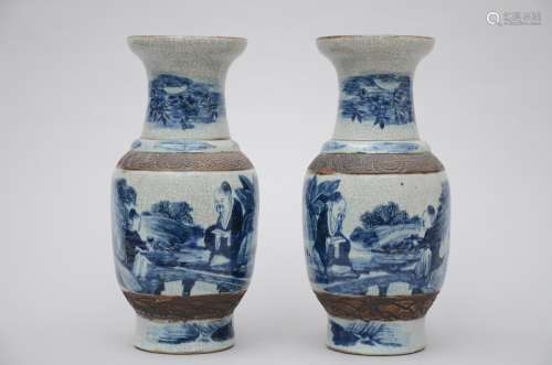 Pair of vases in Chinese Nankin porcelain 'sages' (44cm)