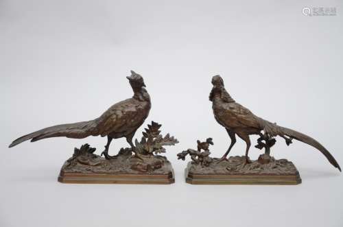 E. Trodoux: pair of bronze 'pheasants' 19th century (9x29x19cm)
