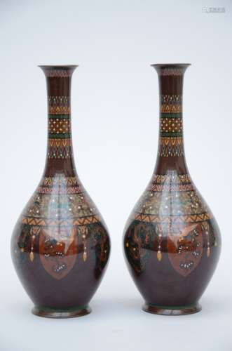 Pair of Japanese cloisonné vases 'birds' (40cm)