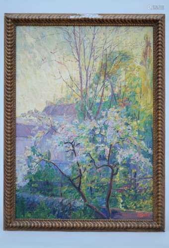 François Pycke: painting (o/c) 'tree in bloom' (50x70cm)