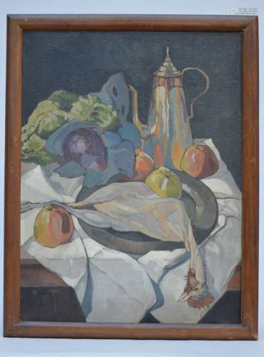 Jane Carion: painting (o/c) 'still life with a chicken' (65x85cm)