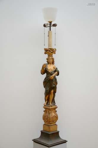 Lamp with a wooden sculpture 'caryatid' (166cm)