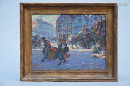 François Pycke painting (o/c) 'view of the market in Ghent' (53x40cm)