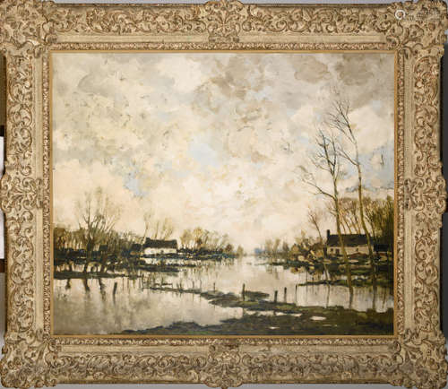 Albert Saverijs: painting (o/p) 'view of a river' (120x100cm)