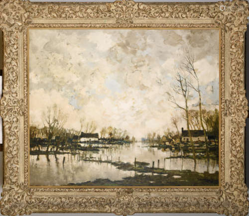 Albert Saverijs: painting (o/p) 'view of a river' (120x100cm)