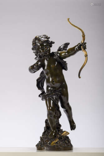 Auguste Moreau: bronze statue 'amor with bow' (67cm)