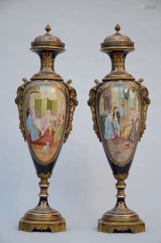 A pair of Sèvres vases with bronze decoration, 20th century (109cm)