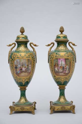 Pair of green vases in Sèvres porcelain 'Napoleon' (49cm)