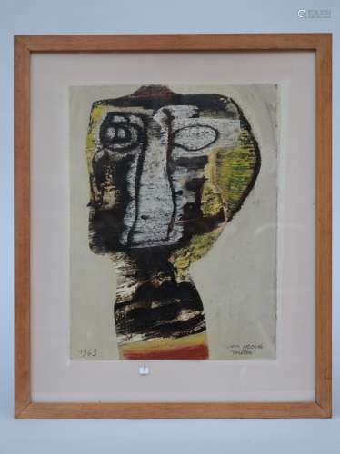 Willem Van Hecke: painting o/paper 'abstraction', 1963 (29x38cm)