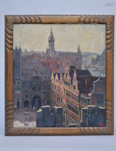 François Pycke: painting (o/c) 'fish market in Ghent' (56x62cm)