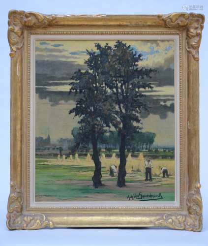 Achille Van Sassenbrouck: painting (o/p) 'the harvest' (52x60cm)