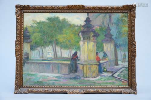 François Pycke painting (o/c) 'ladies at a fountain' (79x56cm)