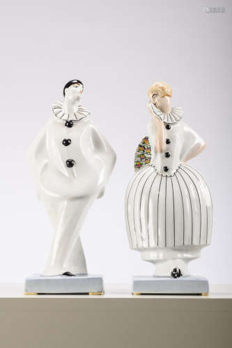 Dax: a pair of porcelain Art Deco sculptures 'harlequins' (33cm)